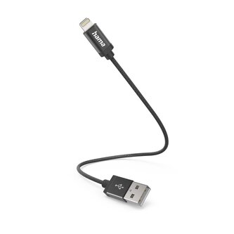 Hama MFi USB kabel pro Apple, USB-A Lightning, 0,2 m, opletený, černý