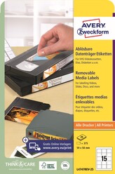 Avery Zweckform L4747REV-25 Snímatelné etikety 59 × 50 mm, 375 ks, 25 archů A4, bílé