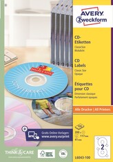 Avery Zweckform L6043-100 Etikety na CD Ø 117 mm, 100 archů, bílé