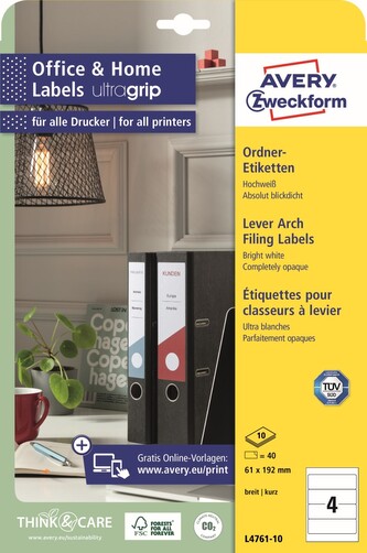 Avery Zweckform L4761-10 Etikety na pořadače 61x192 mm, 10 archů, bílé