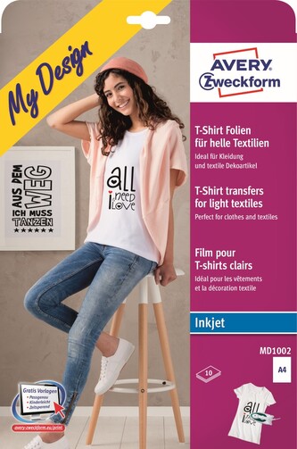 Avery Zweckform MD1002 Nažehlovací fólie pro Inkjet, 10 archů, na bílý a světlý textil