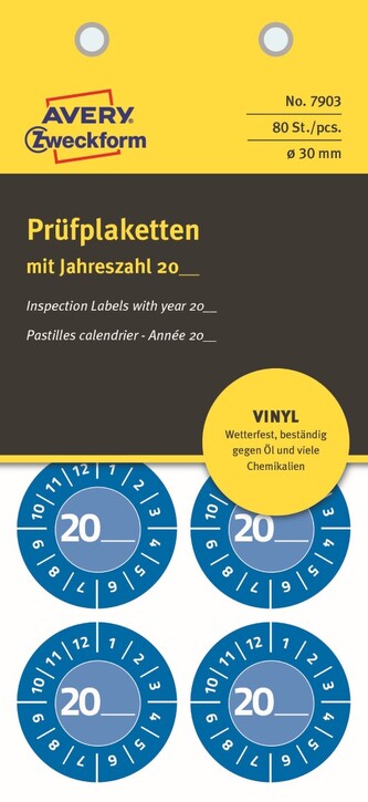 Avery Zweckform 7903 Samolepící revizní štítky Ø 30 mm, 80 ks, modré