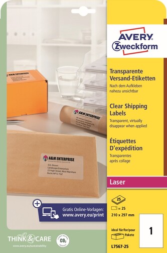 Avery Zweckform L7567-25 Transparentní etikety A4 210x297 mm, 25 archů