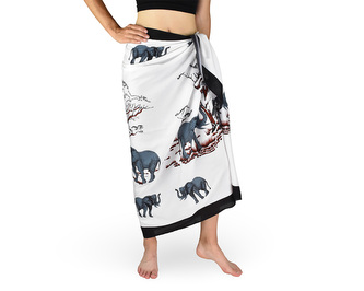 Sarong - Pareo REN, sloni, bílá