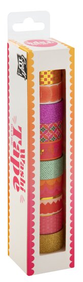 Dekorační lepicí páska - Washi pásky, 1,5cm x 3m, 10ks, oranžové