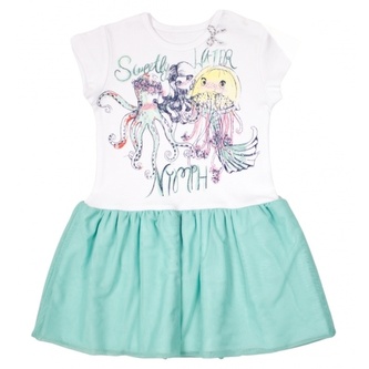 Dětské šaty Nicol, Mořská víla - zeleno/bílé, vel. 110; 110 (4-5r); bílá, zelená; Bavlna, polyester