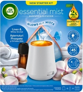 Air Wick Essential Mist Linen & White Orchid - Prádlo a bílá orchidej aroma difuzér komplet 20 ml