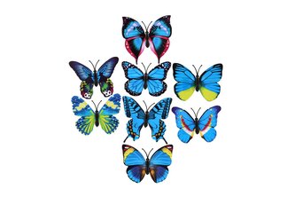 Motýl tropický s magnetem 8 druhů plast modrý v sáčku 10,5x14,5cm Motýl tropický s magnetem 8 druhů plast modrý v sáčku 10,5x14,5cm