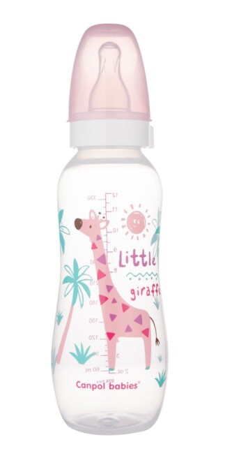 Canpol babies Lahvička s potiskem Žirafka 250 ml, růžová; růžová; plast