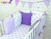 Baby Nellys Polštářkový mantinel s povlečením 135x100cm - č. Blo5; lila; bavlna,hypoalergenní duté vlákno