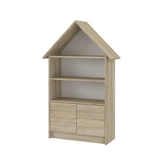 Dřevěná knihovna/skříň na hračky Domeček, Dub Sonoma; jasný dub; MDF