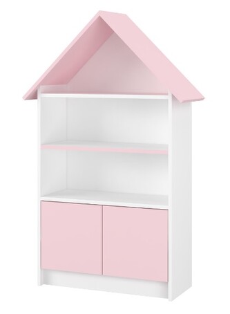 Dřevěná knihovna/skříň na hračky Nellys Domeček, bílá/růžová; bílá, růžová; MDF