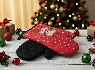Vánoční kuchyňské rukavice chňapky SMILING XMAS 18x30 cm 100% bavlna