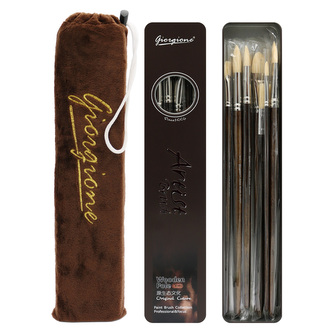 Luxusní sada plochých a kulatých štětců (11 ks) v plechovce. krabička