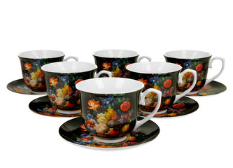 6 filiżanek ze spodkami BUKIET (PVC)
