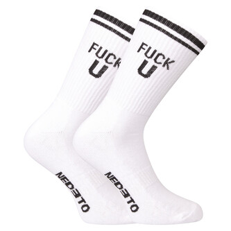 Ponožky Nedeto sportovní vysoké Fxck U bílé (1NOBT9) XL