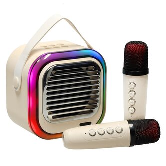 Karaoke Bluetooth reproduktor 10 W, 2x bezdrátový mikrofon, krémová