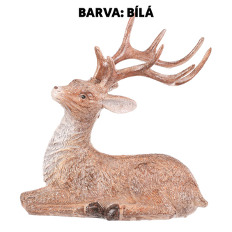 Jelen - polyresinová figurka, sedící, vel. L, bílý
