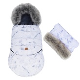 Zimní fusak COMBO 3v1 s kožešinkou + rukávník, Větvičky, 114 x 52 cm; šedá, grafit; polyester; 100 cm