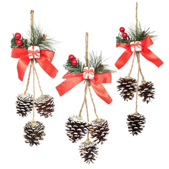 Závěsné šišky s mašlí 35 cm, set 3 ks