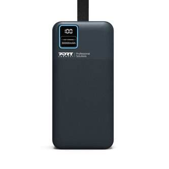 PORT CONNECT powerbanka 30 000 mAh, LCD displej, USB-A QC / USB-C / Micro USB, černá