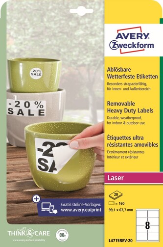 Avery Zweckform L4715REV-20 Snímatelné odolné PET etikety 99,1x67,7 mm, bílé