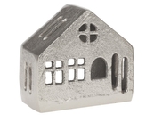 Kovový domeček stříbrné barvy B, na čajovou svíčku