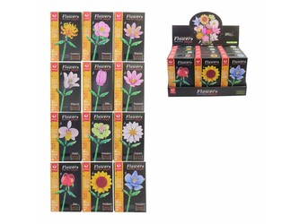 Kostky stavebnice, kytka, 12 ks v display boxu