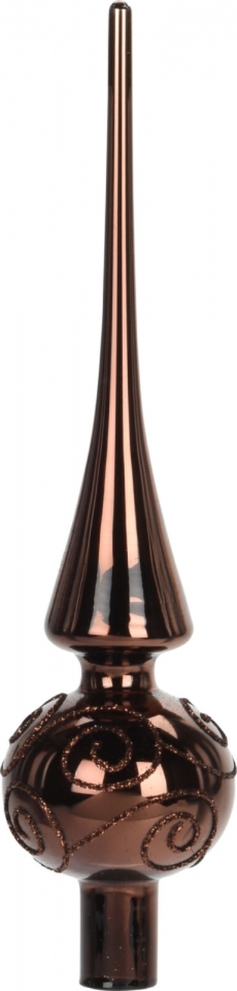 Skleněná špice na stromek 25x6 cm, jantarová tmavá