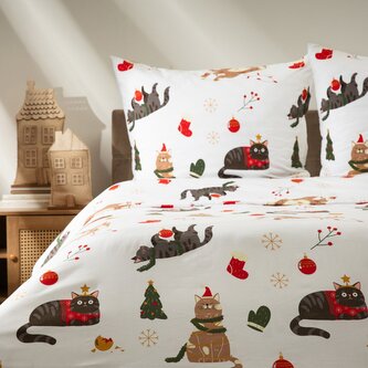 Vánoční mikrovláknové povlečení | CATNESS | vánoční kočky | 140x200 + 1*70x80 cm | 700354