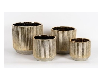 Keramický květináč bílý se zlaceným svislým vzorem, 14 x 14 x 13 cm