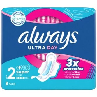 Always Ultra Day Super dámské vložky s křidélky, 8 ks