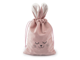 Dárkový pytlík zajíček 15x28 cm sametový - 10 ks - 2 pudrová