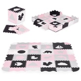 Pěnové puzzle pro děti, podložka Tvary a zvířátka; bílá, černá, růžová; pěna EVA
