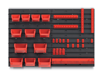 Závěsný panel ORDERLINE s 12 boxy na nářadí+sada háčků BINEER+police BINNER - 78x15x52 cm