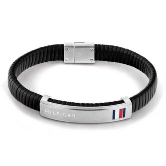 Moderní černý kožený náramek 2790349 Tommy Hilfiger