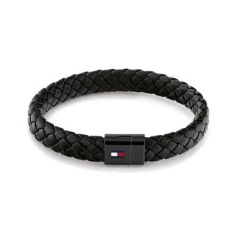 Černý kožený náramek s ocelovým zapínáním 2790331 Tommy Hilfiger