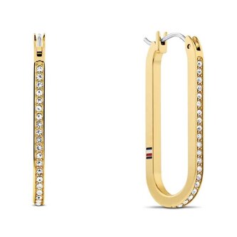 Oválné pozlacené náušnice s krystaly Dog Tag 2780866 Tommy Hilfiger