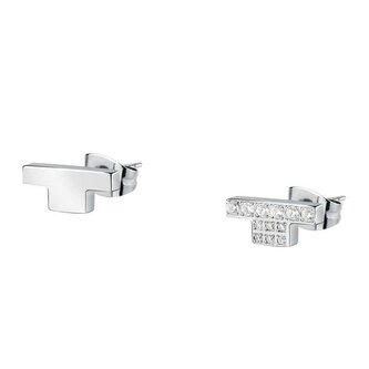 Elegantní asymetrické náušnice se zirkony T-Logo TJAXC36 Trussardi