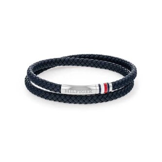 Tmavě modrý kožený náramek s ocelovým zapínáním 2790549 Tommy Hilfiger