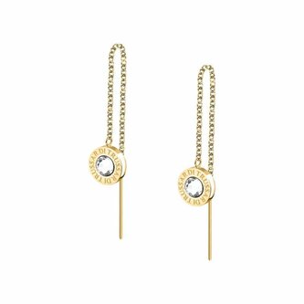 Dlouhé pozlacené náušnice s krystaly T-Logo TJAXC117 Trussardi