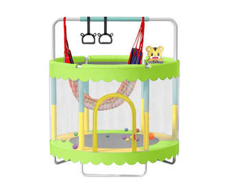 Dětská trampolína SEDCO 150 cm s ochrannou sítí,houpačkou a vybavením - Zelená