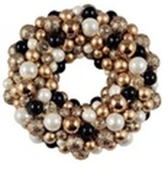 Wianek 25 cm z bombek w kolorze białym, złotym, czarnym