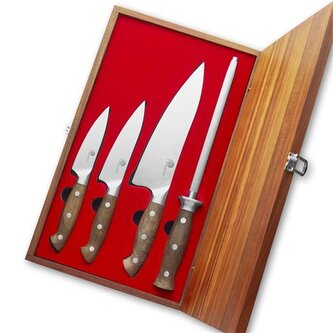 Sada nožů Dellinger 3 ks + ocílka v dřevěné dárkové krabici, Walnut