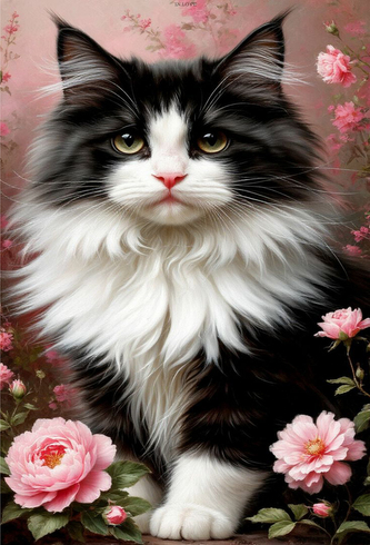 Diamantový obrázek Černobílá kočka 30 x 40 cm