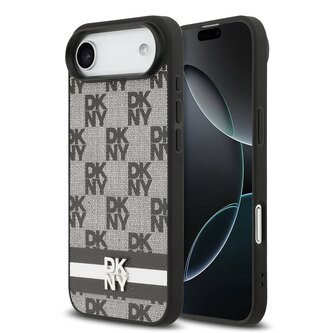 DKNY PU Leather Checkered Pattern and Stripe Zadní Kryt pro iPhone Air Black