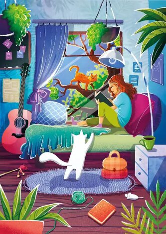 MAGNOLIA Puzzle Dívka a její kočky 1000 dílků