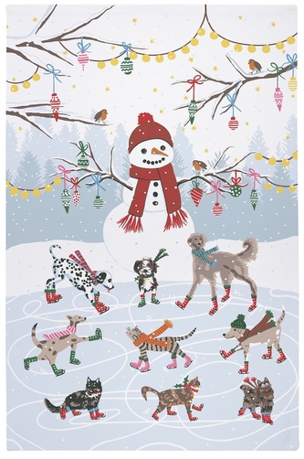 Vánoční kuchyňská utěrka Ice Skating Animals