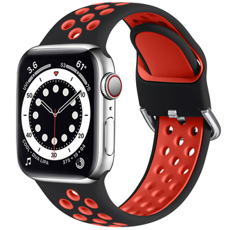 Dvoubarevný perforovaný řemínek s přezkou pro Apple Watch 42/44/45/46/49mm,Černo-Červený Dvoubarevný perforovaný řemínek s přezkou pro Apple Watch 42/44/45/46/49mm,Černo-Červený