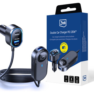 3mk Double Car Charger 135W PD QC PPS USB 2A4C nabíječka do auta černá/šedá